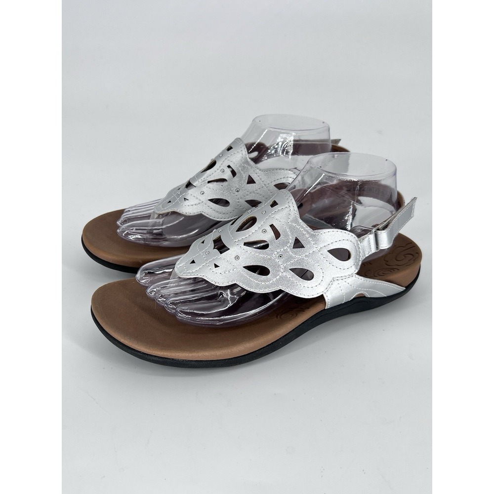 Rockport Women's Ridge Slingback Slide Sandals Pewter Size 8.5 Laser Cut Comfort